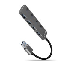 AXAGON HUE-MSA, 4x USB 3.2 Gen 1 SWITCH hub, kovový, micro USB nap. konektor, kabel USB-A 20cm