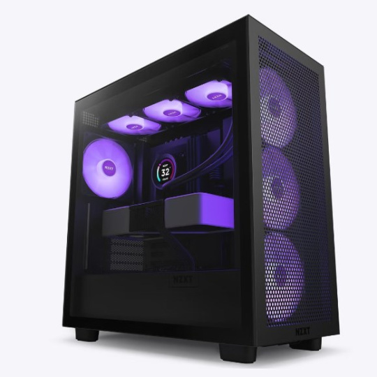 NZXT skříň H7 Flow RGB edition / ATX / 3x 140 mm fan / USB-C / 2x USB / prosklená bočnice / mesh panel / RGB / černá