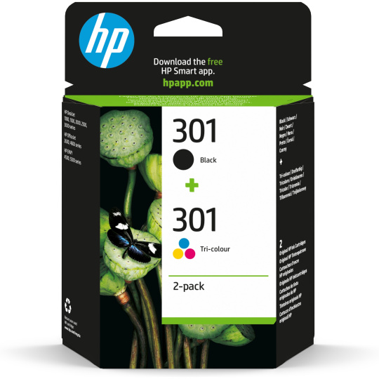 HP 301 Ink Cartridge Combo 2-Pack, N9J72AE (190 / 165 pages)