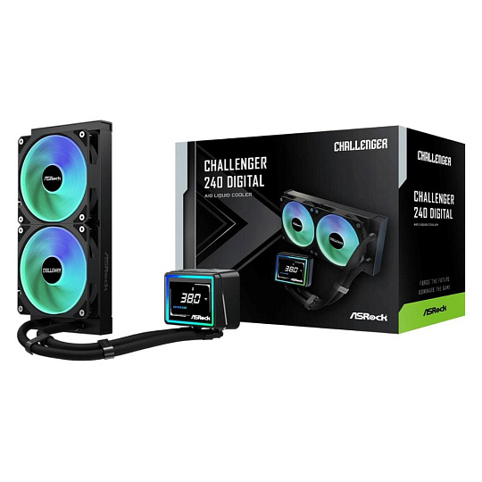 ASROCK Vodní chladič Challenger 240 Digital, 2x120mm, ARGB, LGA1851, AM5, černá ASROCK Vodní chladič Challenger 240 Digital, 2x120mm, ARGB, LGA1851, AM5, černá