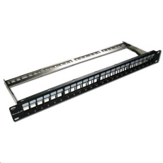 XtendLan Patch panel 19", 24 portů, neosazený, stíněný, černý, Cat5e/6/6A/7, odnimatelný  vyvazovák