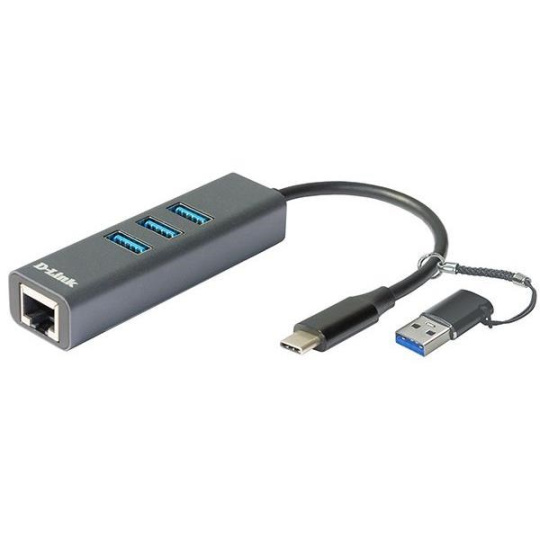 D-Link DUB-2332 USB-C/USB to Gigabit Ethernet Adapter with 3x USB3.0 Hub