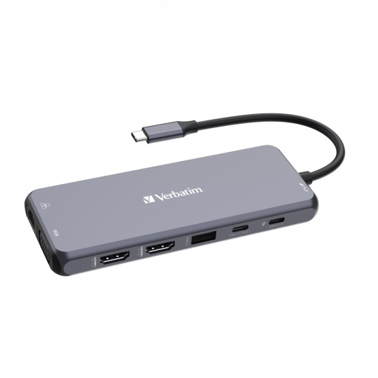 VERBATIM Hub USB-C Pro Multiport 14 Port, 5x USB-A, 2x USB-C, 2x HDMI, 1xVGA, RJ45, 3.5mm Jack audio, microSD/SD, šedá