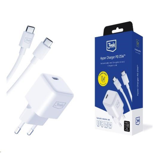 3mk síťová nabíječka Hyper Charger PD 25W + kabel USB-C