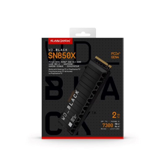 WD BLACK SSD NVMe 2TB PCIe SN850X Powered by SanDisk, Gen4, (R:7300, W:6600MB/s), Chladič WD BLACK SSD NVMe 2TB PCIe SN850X Powered by SanDisk, Gen4, (R:7300, W:6600MB/s), Chladič