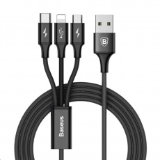 Baseus Rapid Series nabíjecí / datový kabel 3v1 USB (Micro USB + Lightning + USB-C) 3A 1,2m, černá poškozený obal Baseus Rapid Series nabíjecí / datový kabel 3v1 USB (Micro USB + Lightning + USB-C) 3A 1,2m, černá poškozený obal
