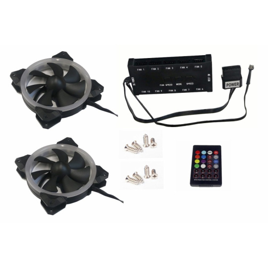 EUROCASE ventilátor RGB 120mm (Turbine blade, FullControl Led), set 2ks + controller