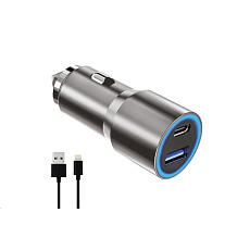 WG - Autonabíječka 2x USB 38 W, 1x USB-A + 1x USB-C, + kabel USB-A na Lightning, stříbrá WG - Autonabíječka 2x USB 38 W, 1x USB-A + 1x USB-C, + kabel USB-A na Lightning, stříbrá