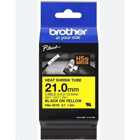BROTHER smršťovací bužírka - HSE-651E žlutá pro H300 H500 E550 P700 P750 D800 P900 P950 - 21mm / 4,2-13,5mm / 3:1
