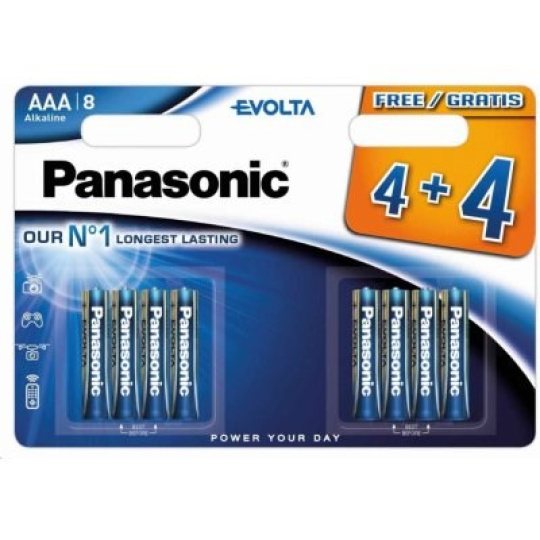 PANASONIC Alkalické baterie Evolta Platinum LR03EGE/8BW 4+4F AAA 1,5V (Blistr 8ks)