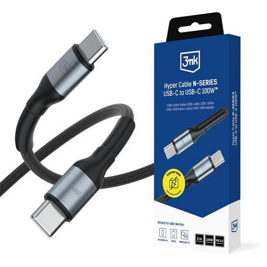 3mk Hyper Cable N-SERIES C to C 3m PD 3.0 QC 3.0 20V/5A 100W Black 3mk Hyper Cable N-SERIES C to C 3m PD 3.0 QC 3.0 20V/5A 100W Black