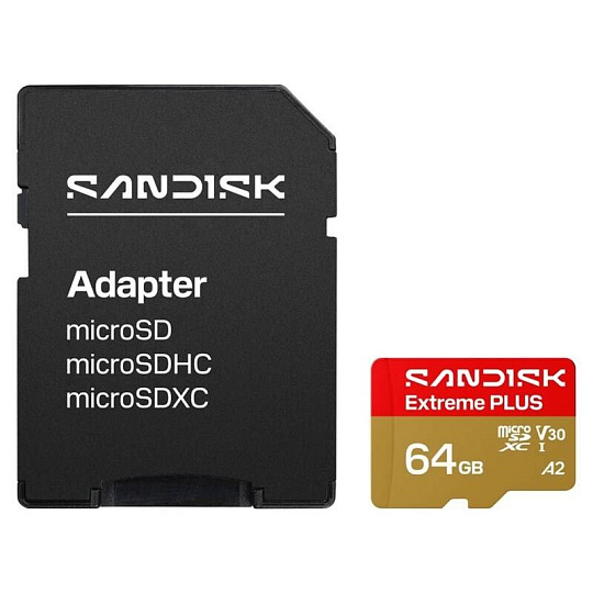 SanDisk MicroSDHC karta 64GB Extreme PLUS (R200/W90MB/s, UHS-I V30, Rescue Pro Deluxe) + adaptér SanDisk MicroSDHC karta 64GB Extreme PLUS (R200/W90MB/s, UHS-I V30, Rescue Pro Deluxe) + adaptér