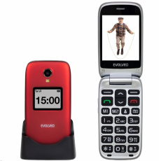 EVOLVEO EasyPhone FP, vyklápěcí mobilní telefon 2.8" pro seniory s nabíjecím stojánkem, červená
