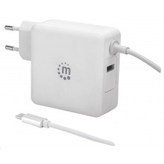 MANHATTAN USB nabíječka Power Delivery Wall Charger with Built-in USB-C Cable – 60 W, bílá