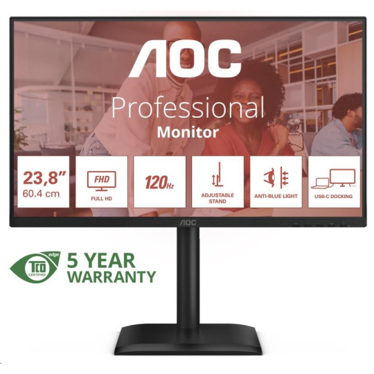 AOC MT 23,8" 24E4CV - 1920x1080,IPS,120Hz,1xHDMI,1xDP,USBhub,USB-C,PD,RJ45,Repro,Pivot AOC MT 23,8" 24E4CV - 1920x1080,IPS,120Hz,1xHDMI,1xDP,USBhub,USB-C,PD,RJ45,Repro,Pivot