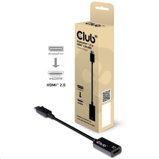 Club3D Adaptér aktivní DisplayPort 1.4 na HDMI 2.0b, HDR, 19cm