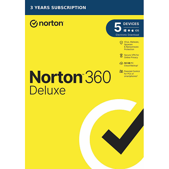 NORTON 360 DELUXE 50GB +VPN 1 uživatel pro 5 zařízení na 3 roky - ESD 1+1 (50%) NORTON 360 DELUXE 50GB +VPN 1 uživatel pro 5 zařízení na 3 roky - ESD 1+1 (50%)