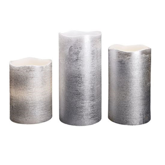 Solight sada LED svíček, 3x svíčka, 10/13/16cm, stříbrná barva, 3x AAA