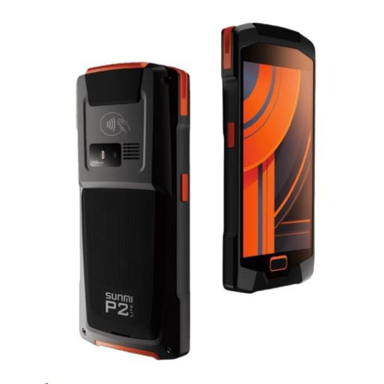 Sunmi P2 lite, 1D, USB, BT (BLE), Wi-Fi, 4G, NFC, GPS, black, anthracite, orange, Android