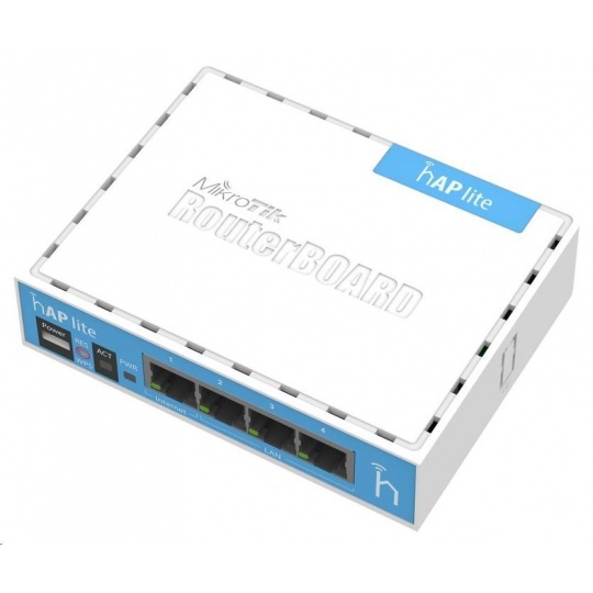 MikroTik hAP Lite (classic), 650MHz CPU, 32MB RAM, 4x LAN, integr. 2.4GHz Wi-Fi, WPS, vč. L4