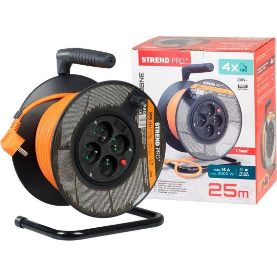 Strend Pro DG-FB04 buben 25m plast 4xzas. 3x1,5mm oranžová (213053)