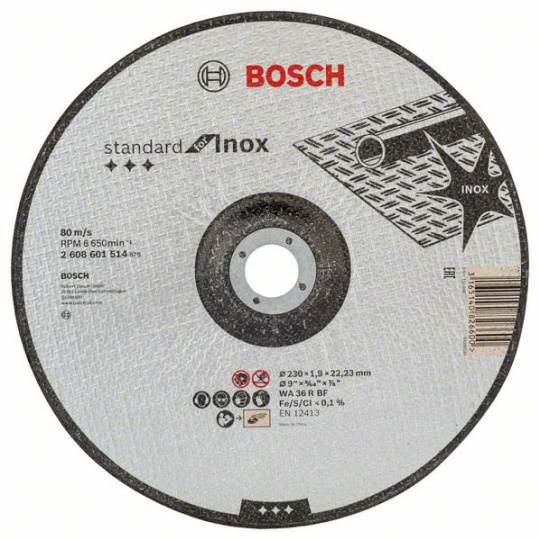 Bosch dělicí kotouč profilovaný Standard for Inox, WA 36 R BF, 230 mm, 22,23 mm, 1,9 mm