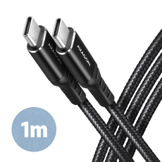 AXAGON BUCM-CM10AB, HQ kabel USB-C <-> USB-C, 1m, USB 2.0, PD 60W 3A, ALU, oplet, černý